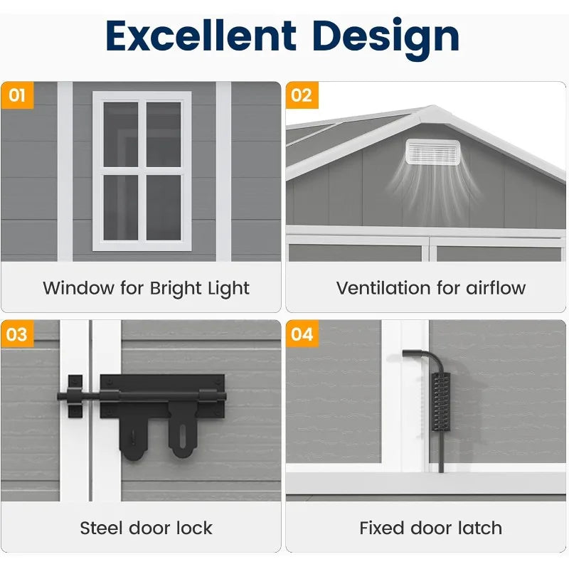 Resin Outdoor Storage Shed With Floor Lockable Door