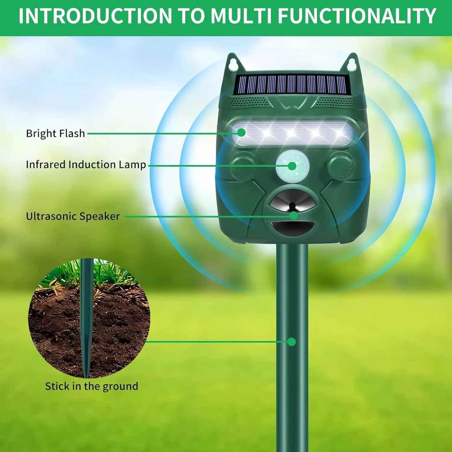 Outdoor Solar Animal Repellent With Motion Sensor LED Strobe