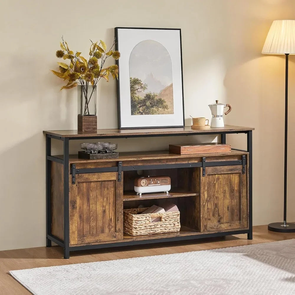 Farmhouse Coffee Bar Cabinet Sideboard With Sliding Barn Doors