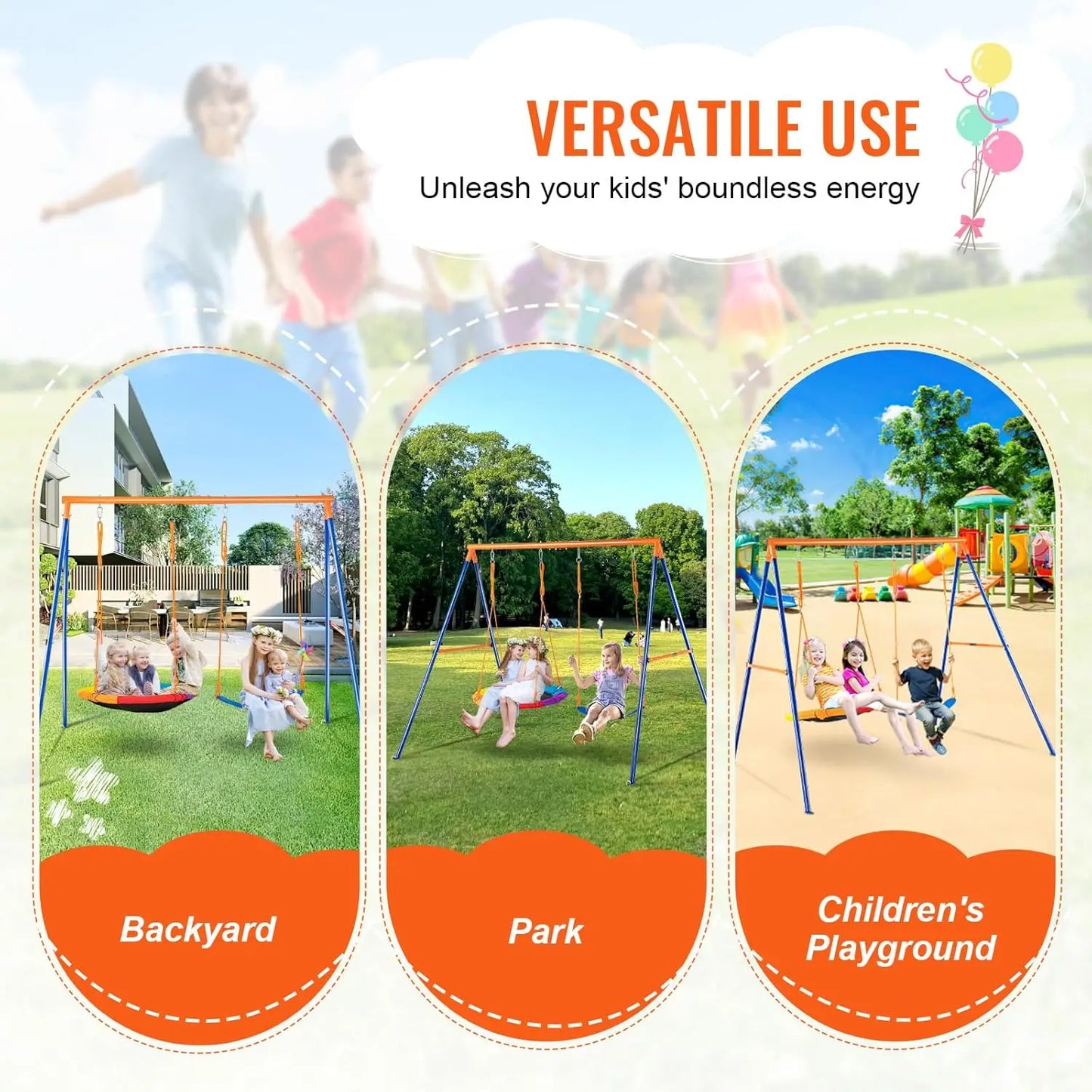 Heavy Duty A-Frame Swing Set With Saucer And Belt Seats