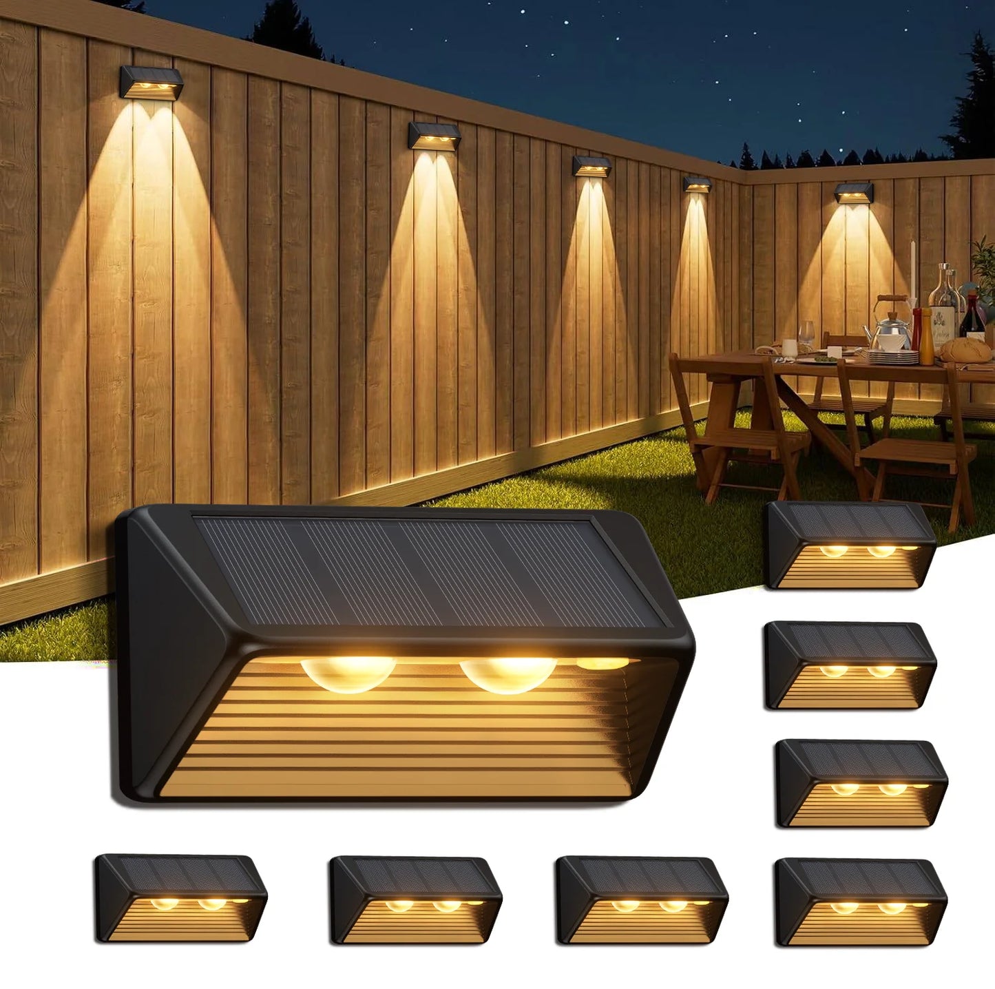 KPSTEK Solar Fence Lights 4 Pack LEDs Outdoor Durable
