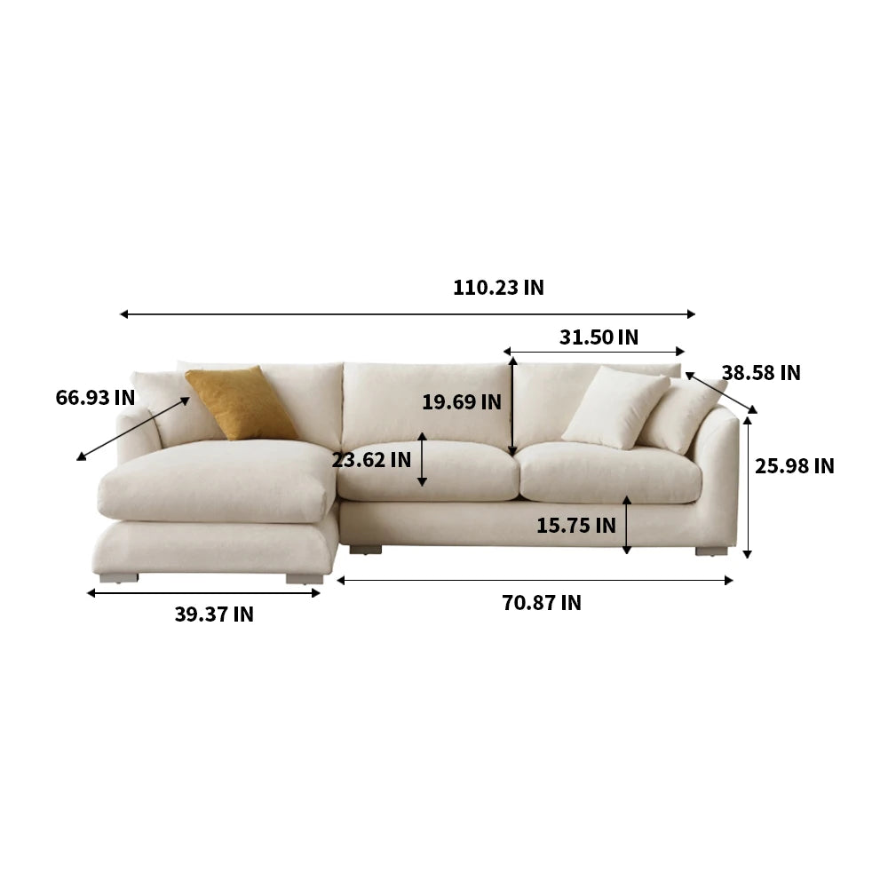 Cloud Down Filled Chaise Sofa L Shaped Recliner Living Room