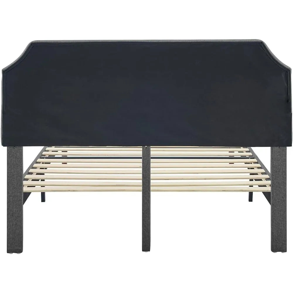 Platform Bed Frame With Wood Slat Support And Tufted Headboard