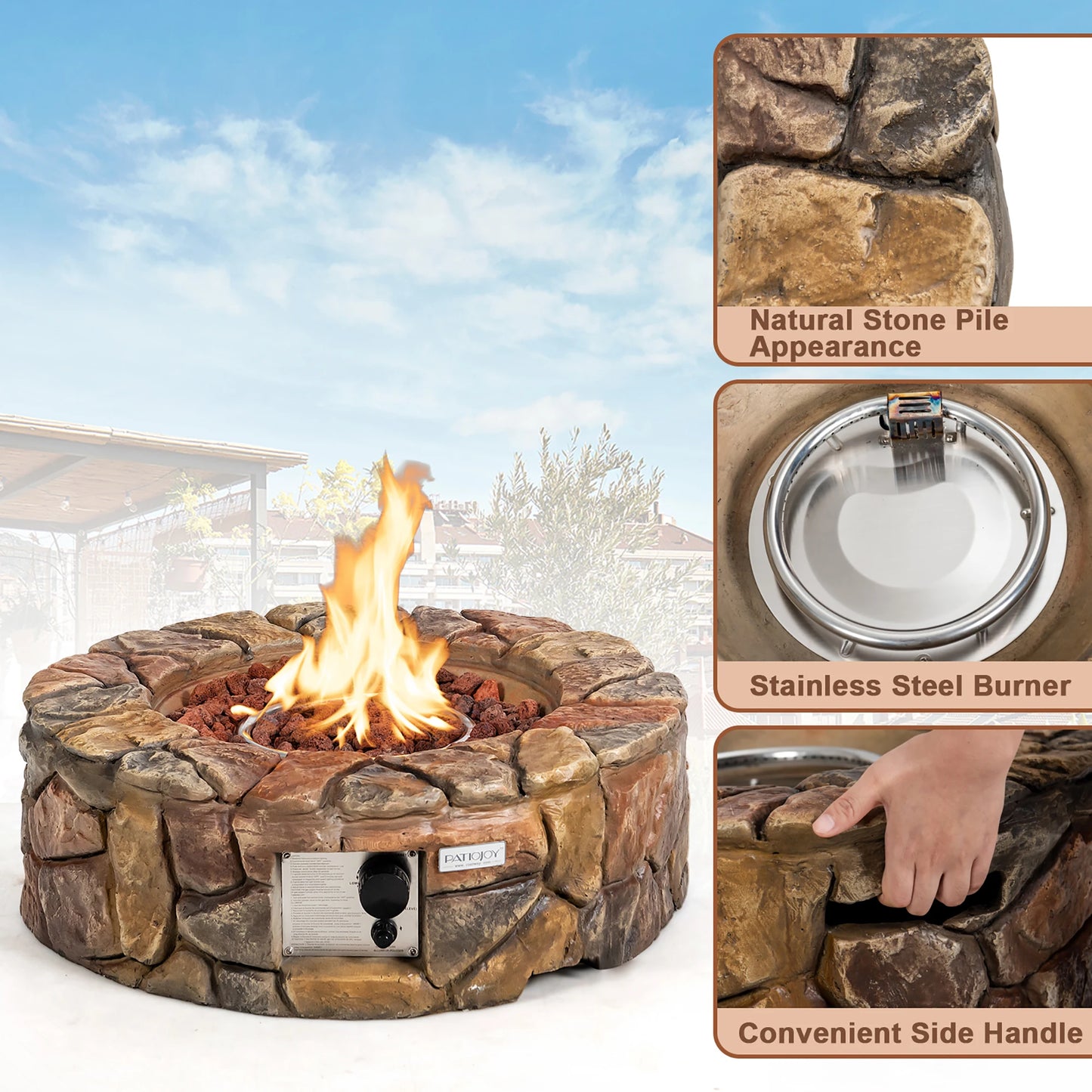 HOMASIS 7 Piece Patio Rattan Set With Gas Fire Pit