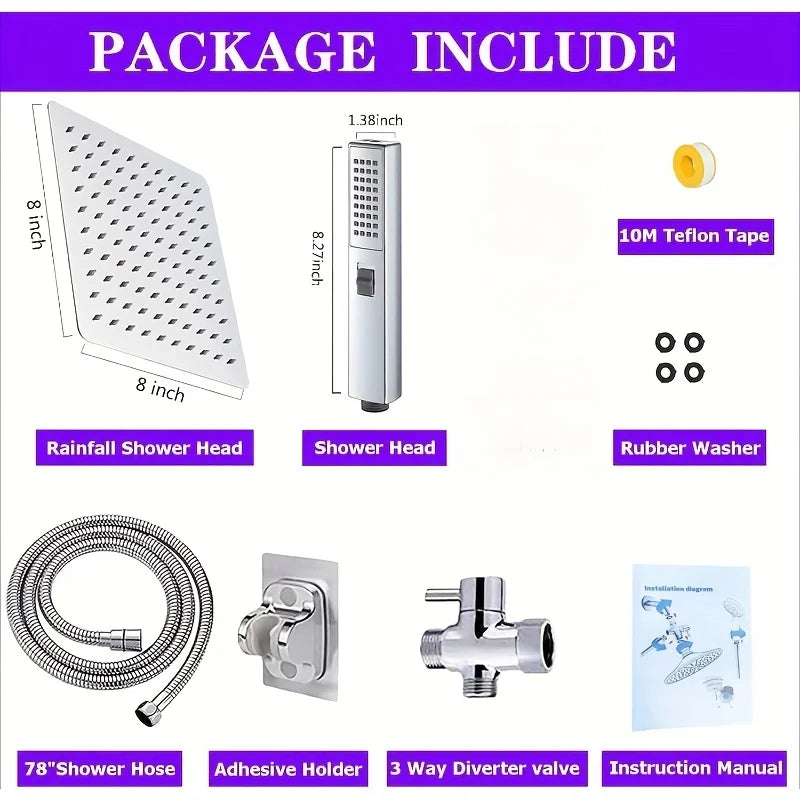 Rain Shower Head and Handheld Shower Combo With Three Modes