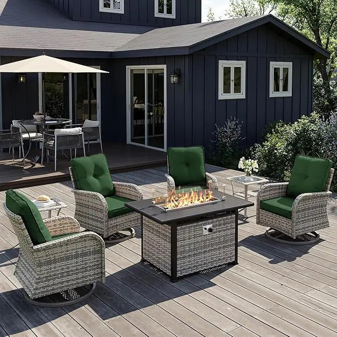 7 Piece Outdoor Wicker Patio Bistro Set With Rocking Chairs