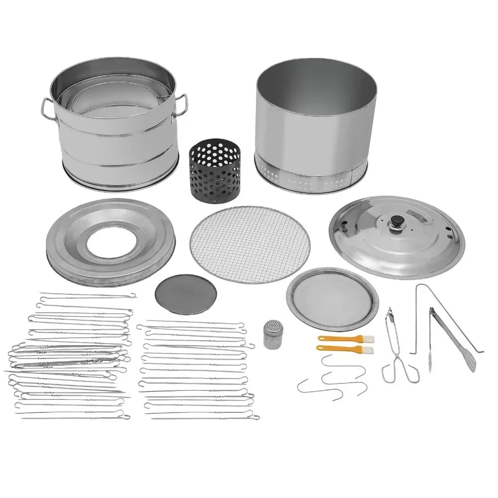 Smokeless Portable Charcoal Grill 360 Degree Stainless Steel Barrel Skewers