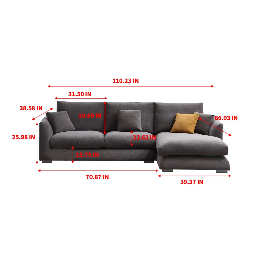 Cloud Down Filled Chaise Sofa L Shaped Recliner Living Room