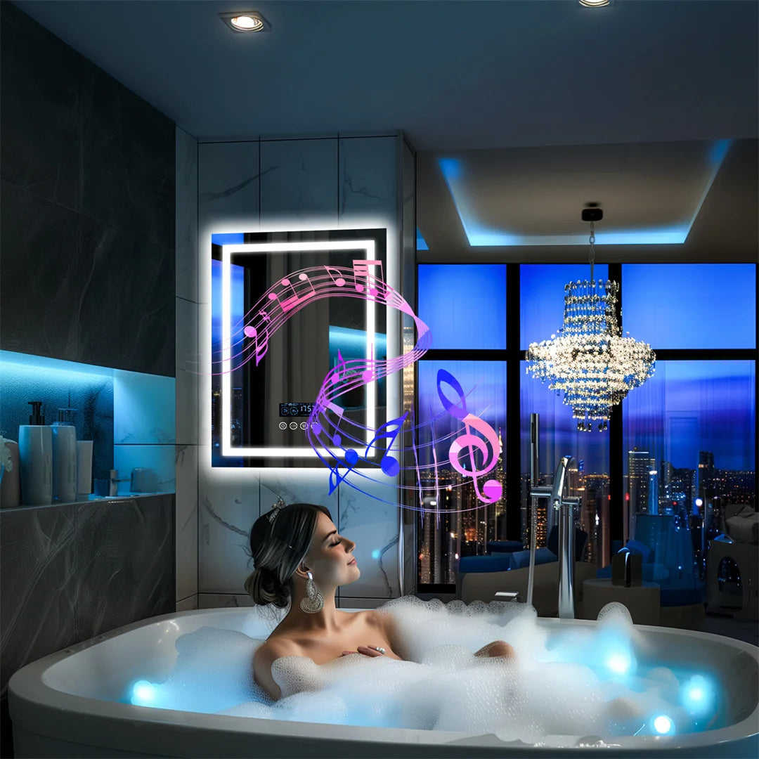 LUVODIC Large Illuminated Bluetooth Bathroom Mirror With LED And Speaker