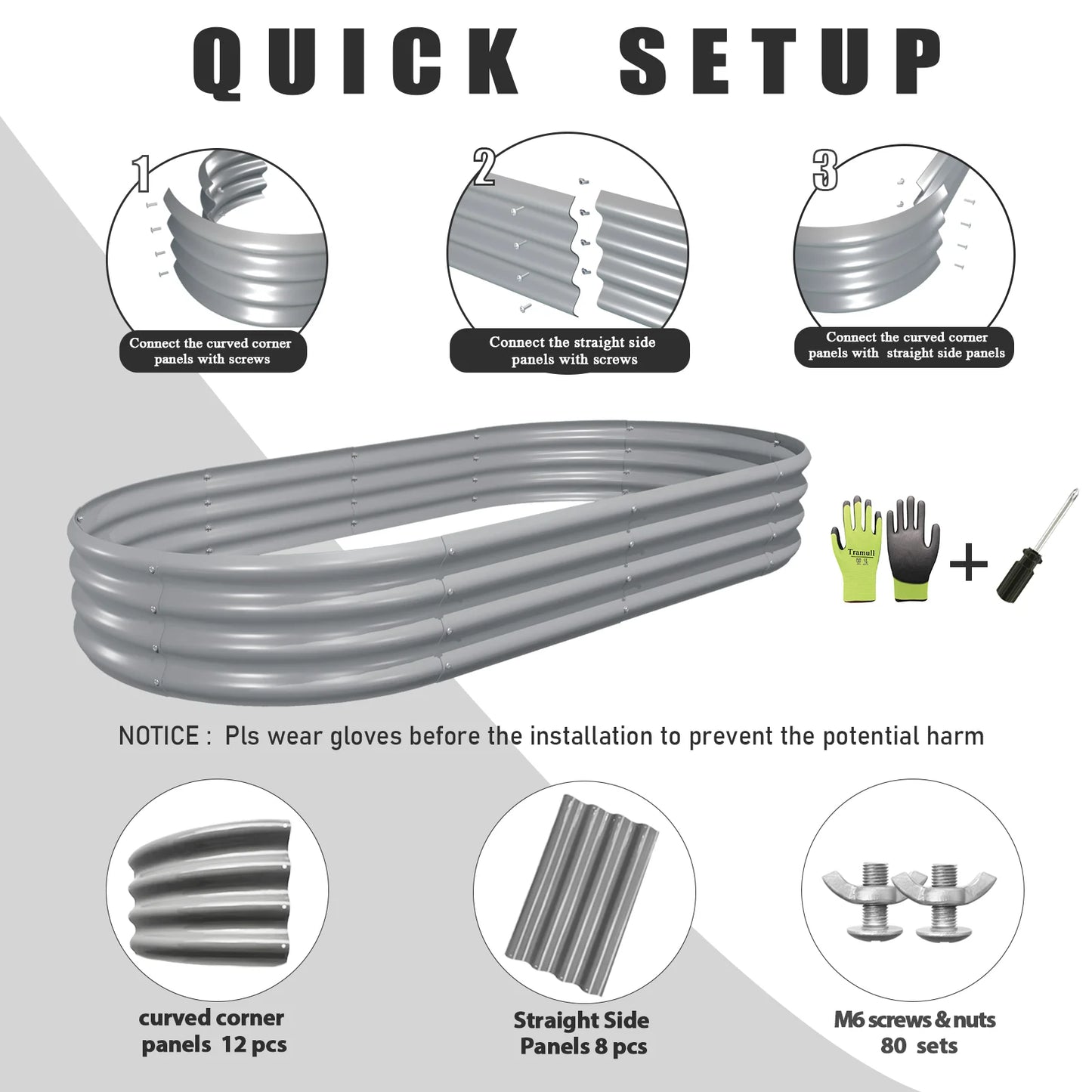 Tramull Galvanized Raised Garden Bed Kit Oval Metal Planter