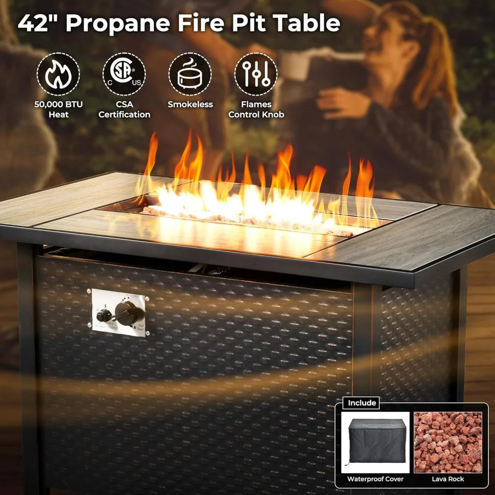 Outdoor Patio Furniture Set With Fire Pit Table Wicker
