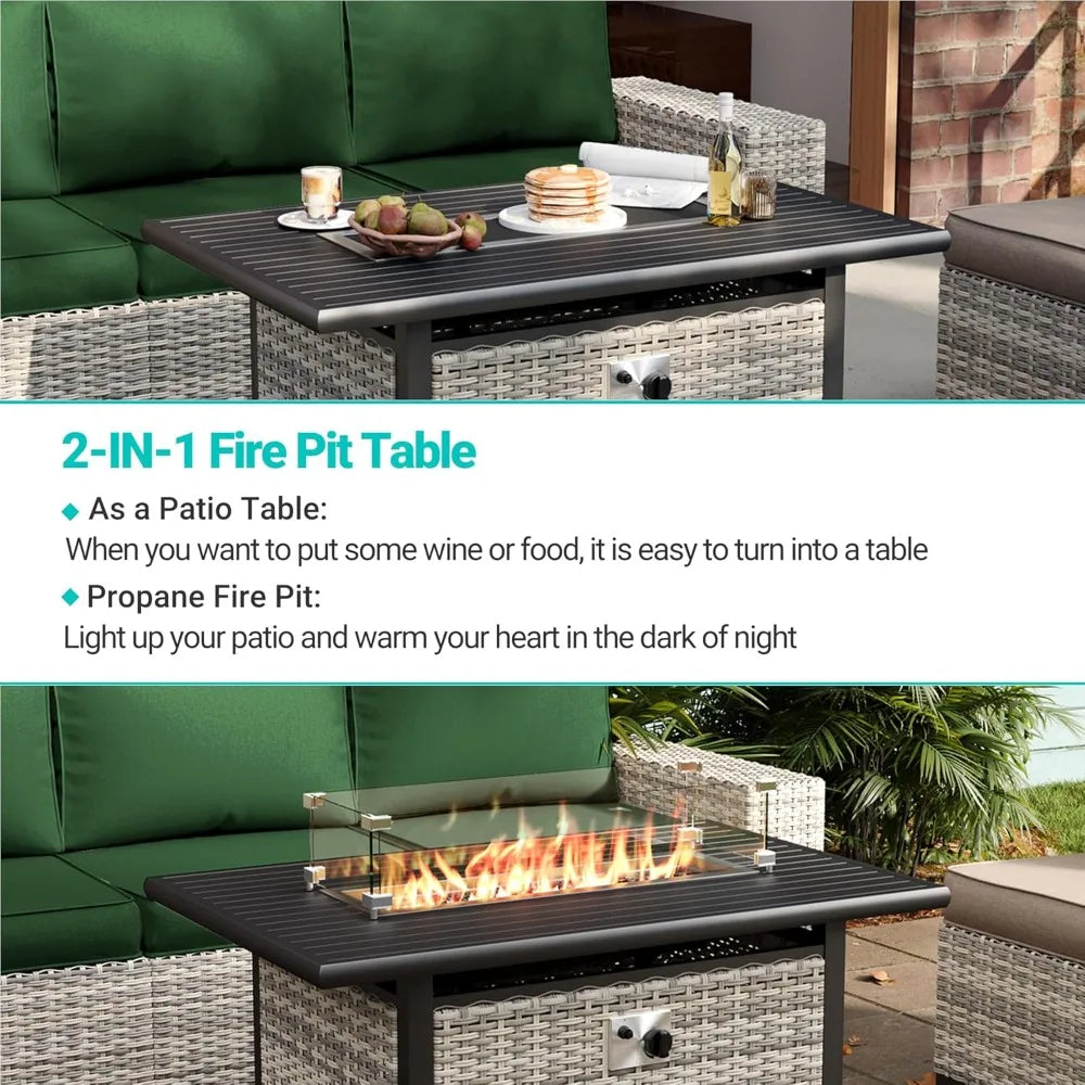 7 Piece Outdoor Wicker Patio Bistro Set With Rocking Chairs