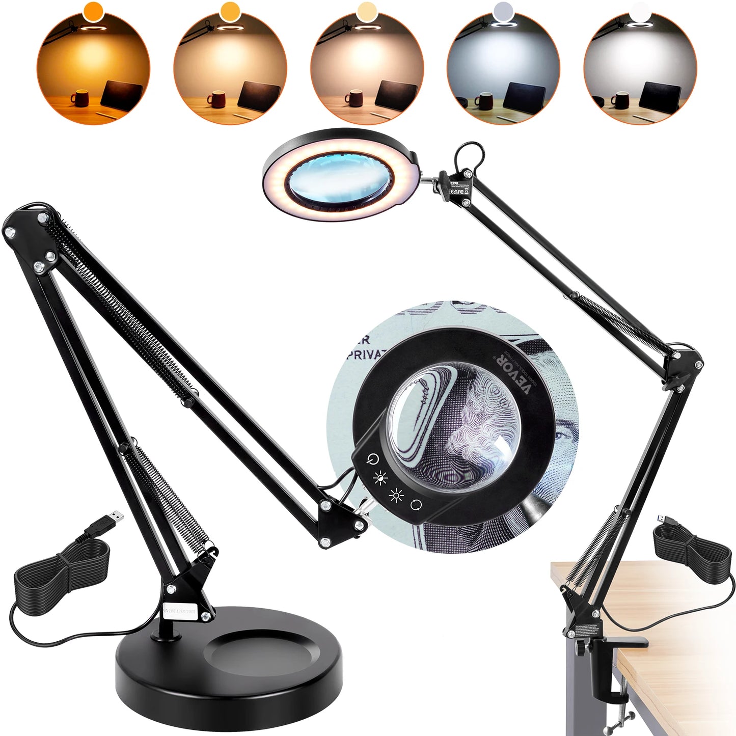 SucceBuy 5X Magnifying Glass With Light Desk Magnifier 64 LED