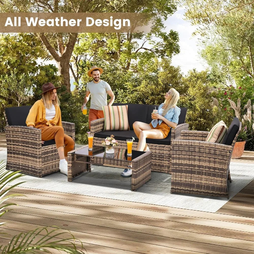 Outdoor Rattan Sofa Set Courtyard Garden Patio Furniture