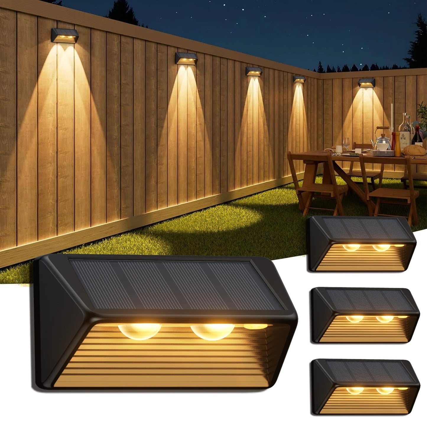 KPSTEK Solar Fence Lights 4 Pack LEDs Outdoor Durable