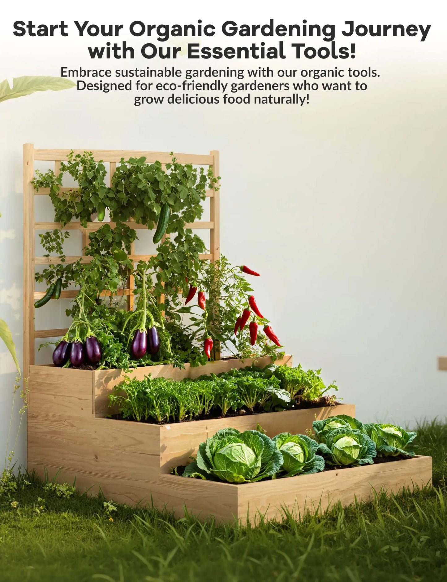 HiMISS 3-Tier Elevated Garden Bed With Trellis For Vegetables