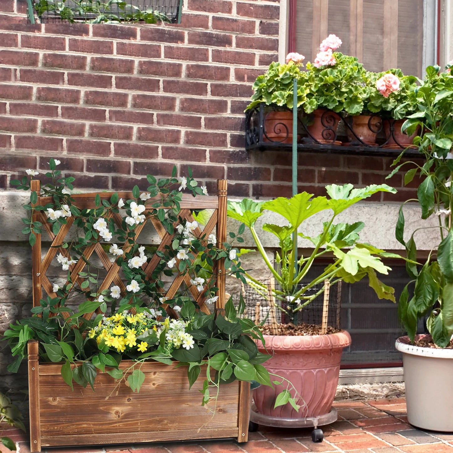 Raised Garden Bed Wooden Planter Box With Trellis