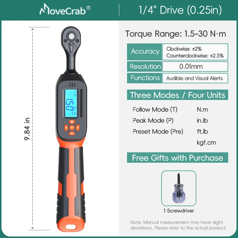 MoveCrab Digital Torque Wrench 1 To 340 Nm Preset LED