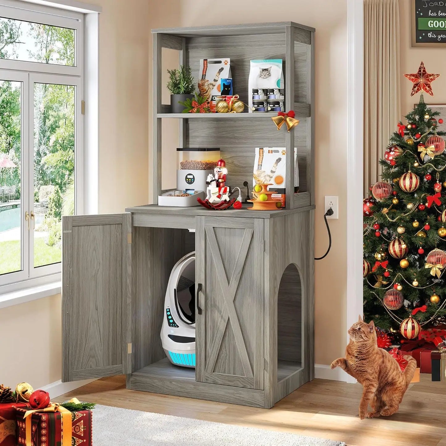 Hidden Litter Box Furniture Enclosure For Self Cleaning Litter Boxes
