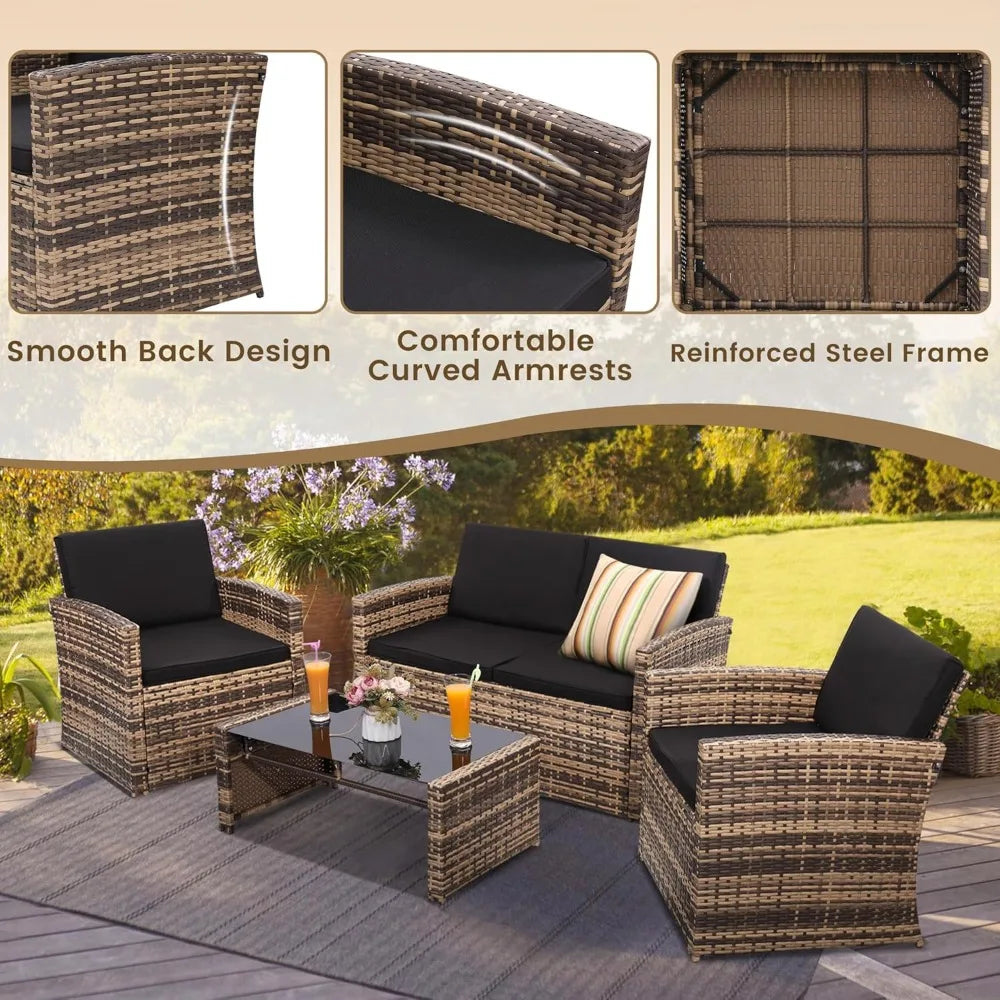 Outdoor Rattan Sofa Set Courtyard Garden Patio Furniture