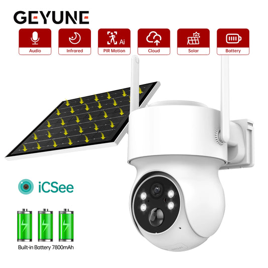 GEYUNE 4MP Wireless Solar Camera WiFi Outdoor PIR Motion Detection