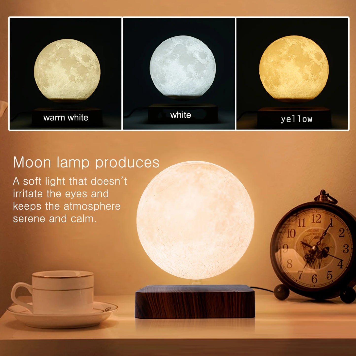 Mexllex Magnetic Floating Moon Lamp With Wooden Base LED