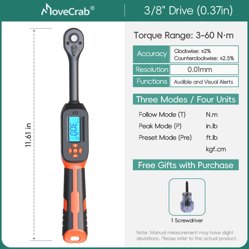 MoveCrab Digital Torque Wrench 1 To 340 Nm Preset LED