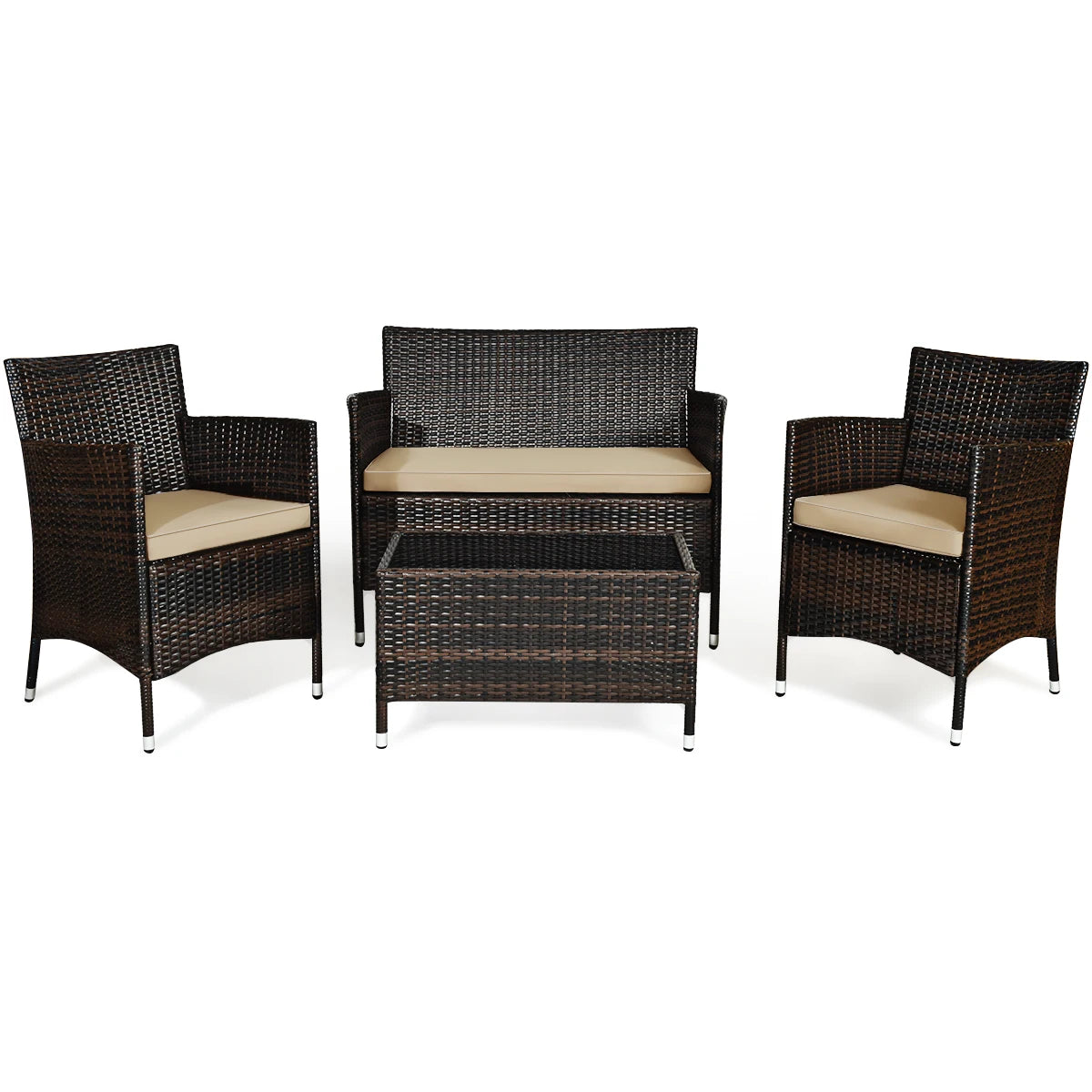 HOMASIS Rattan Patio Furniture Set Cushioned Sofa Chair Table
