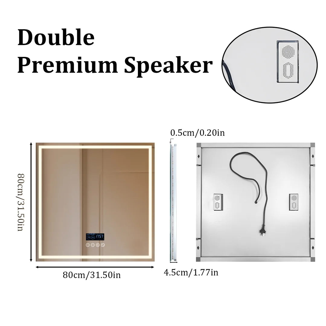 LUVODIC Large Illuminated Bluetooth Bathroom Mirror With LED And Speaker