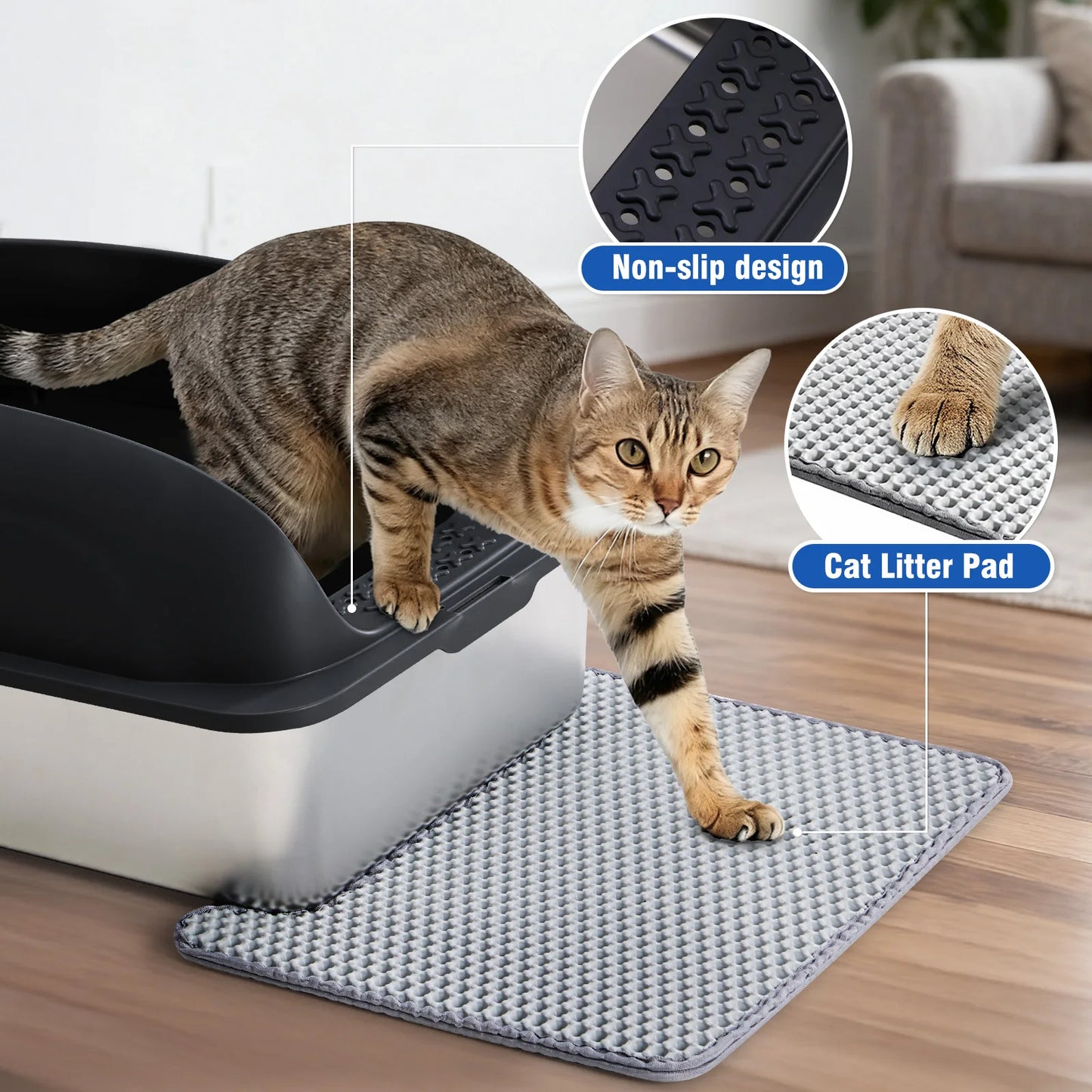 Stainless Steel Cat Litter Box With Lid AntiLeakage Mat Included