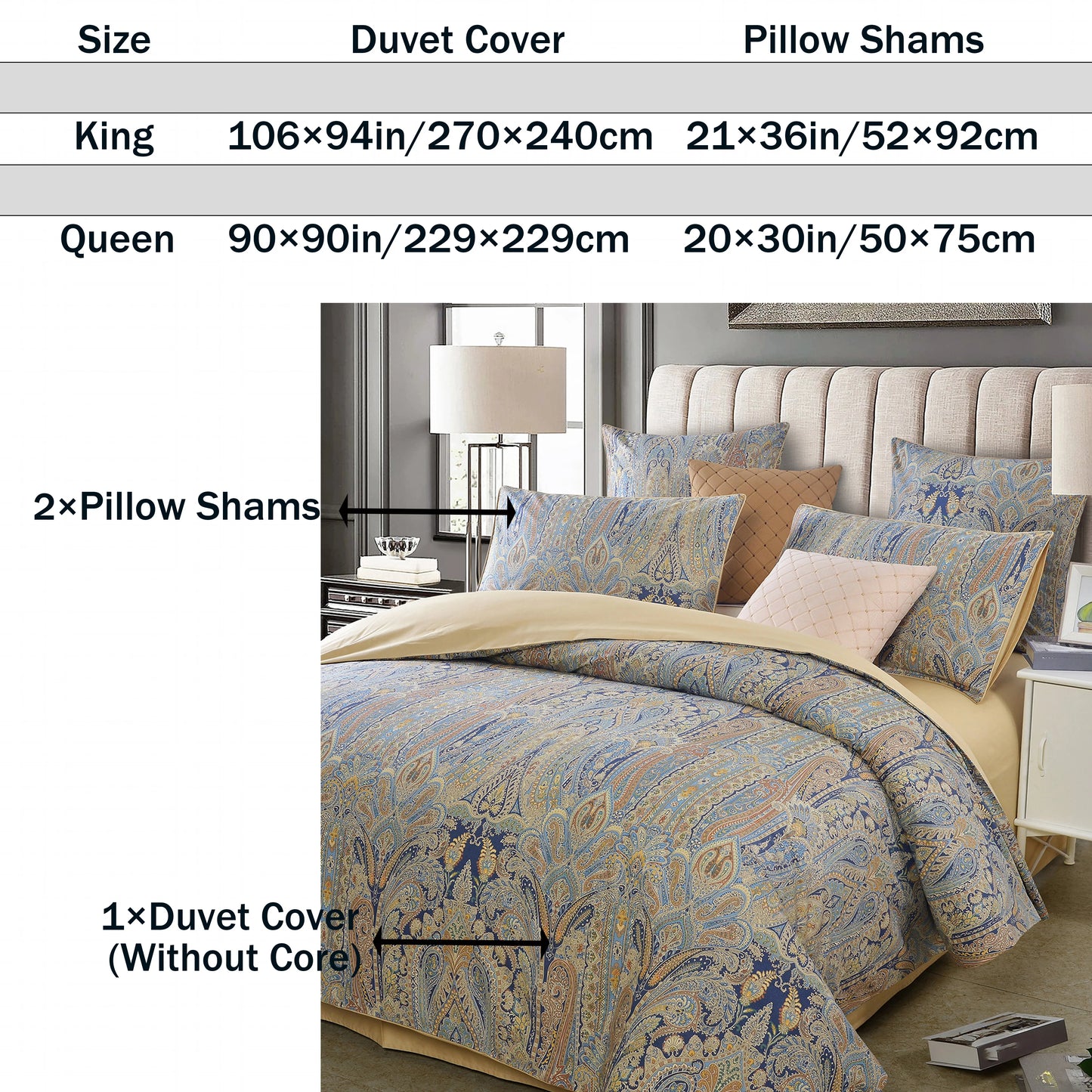 LISSTHERCN 3 Piece 600TC Egyptian Cotton Duvet Cover Set