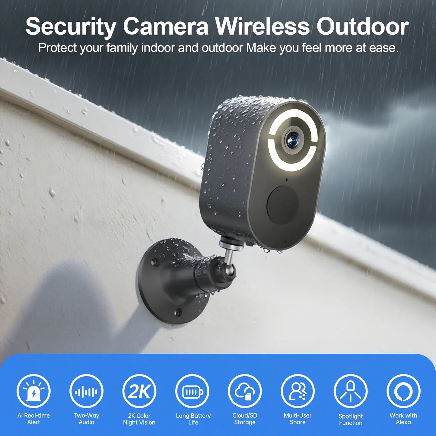 WESECUU Solar Outdoor Security Camera Bullet Motion Two Way Audio