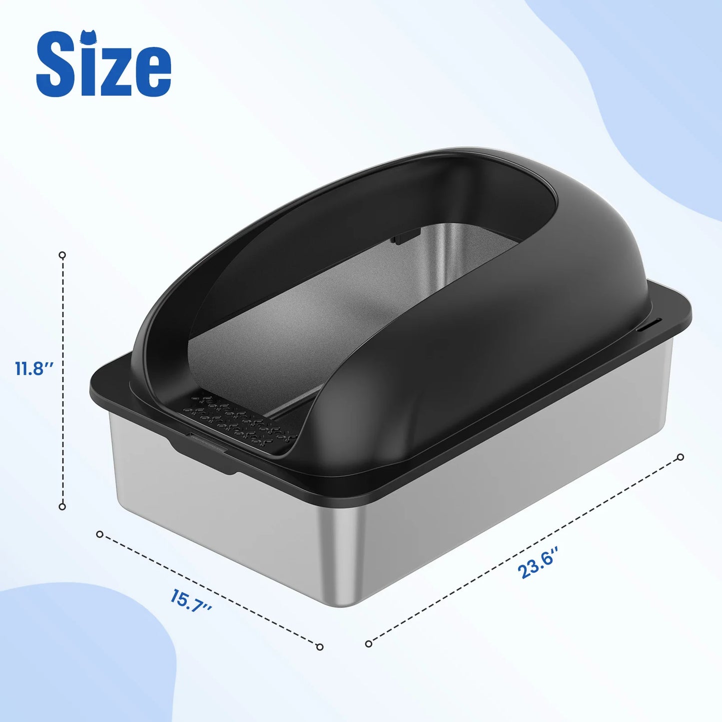 Stainless Steel Cat Litter Box With Lid AntiLeakage Mat Included