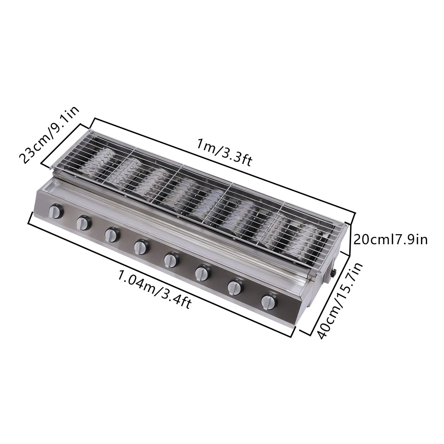 Gas Grill 8-Burner Stainless Steel Portable Outdoor BBQ