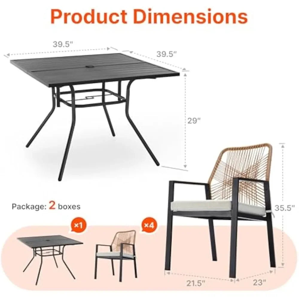 Bamboo Outdoor 5 Piece Patio Dining Set With Cushions