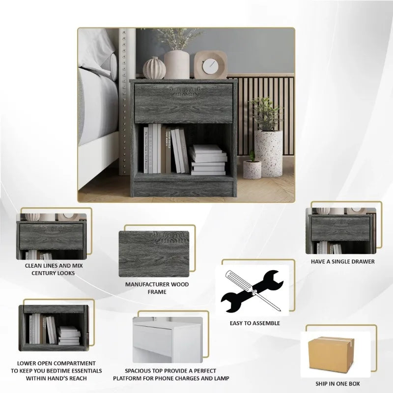 Wood Side Table With One Drawer Nightstand For Living Room