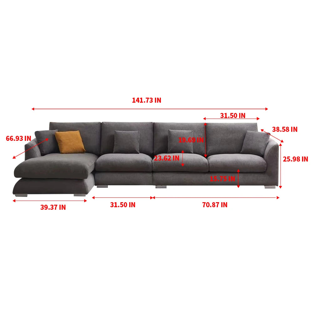 Cloud Down Filled Chaise Sofa L Shaped Recliner Living Room