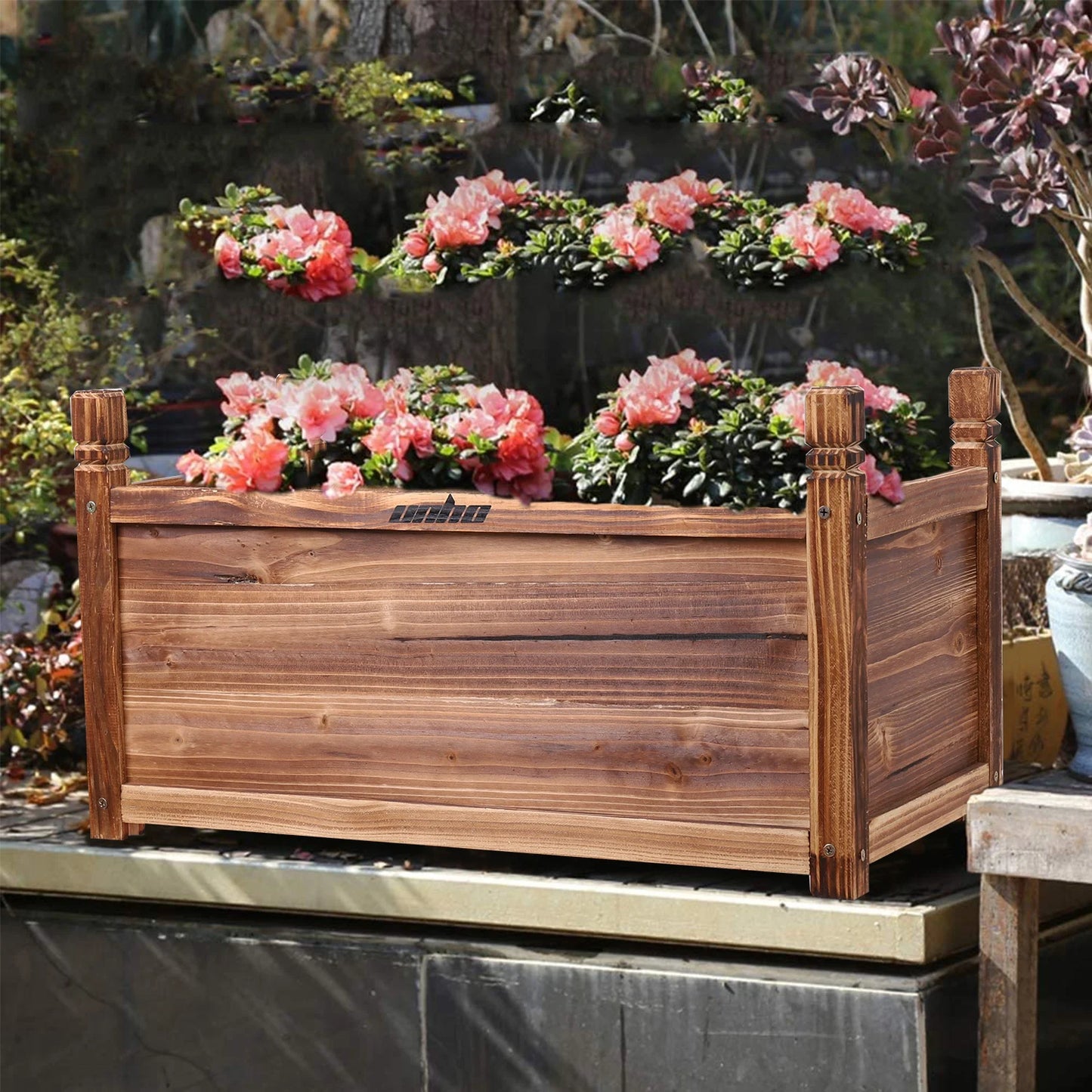 Wood Planter Box Outdoor Raised Garden Bed Flowers Vegetables