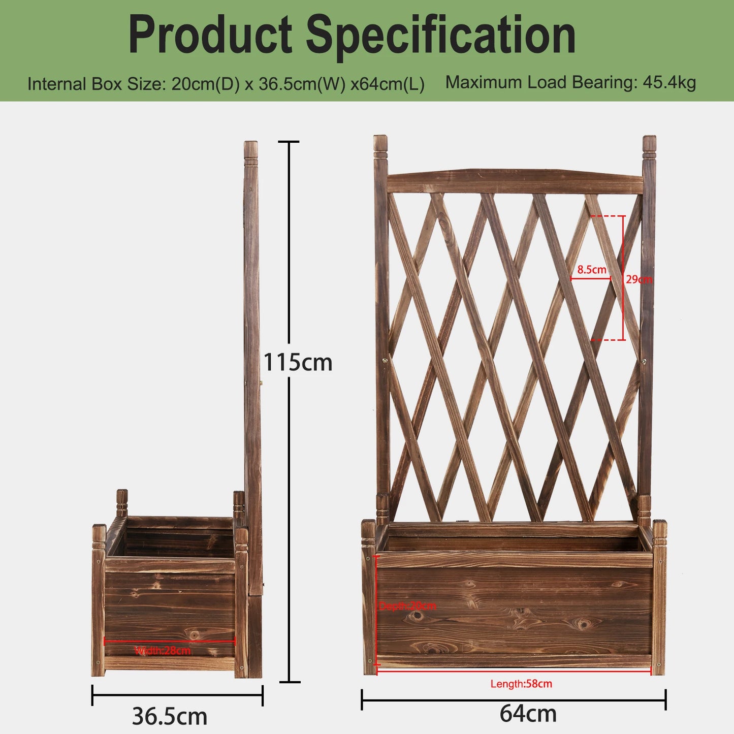 Raised Garden Bed Wooden Planter Box With Trellis