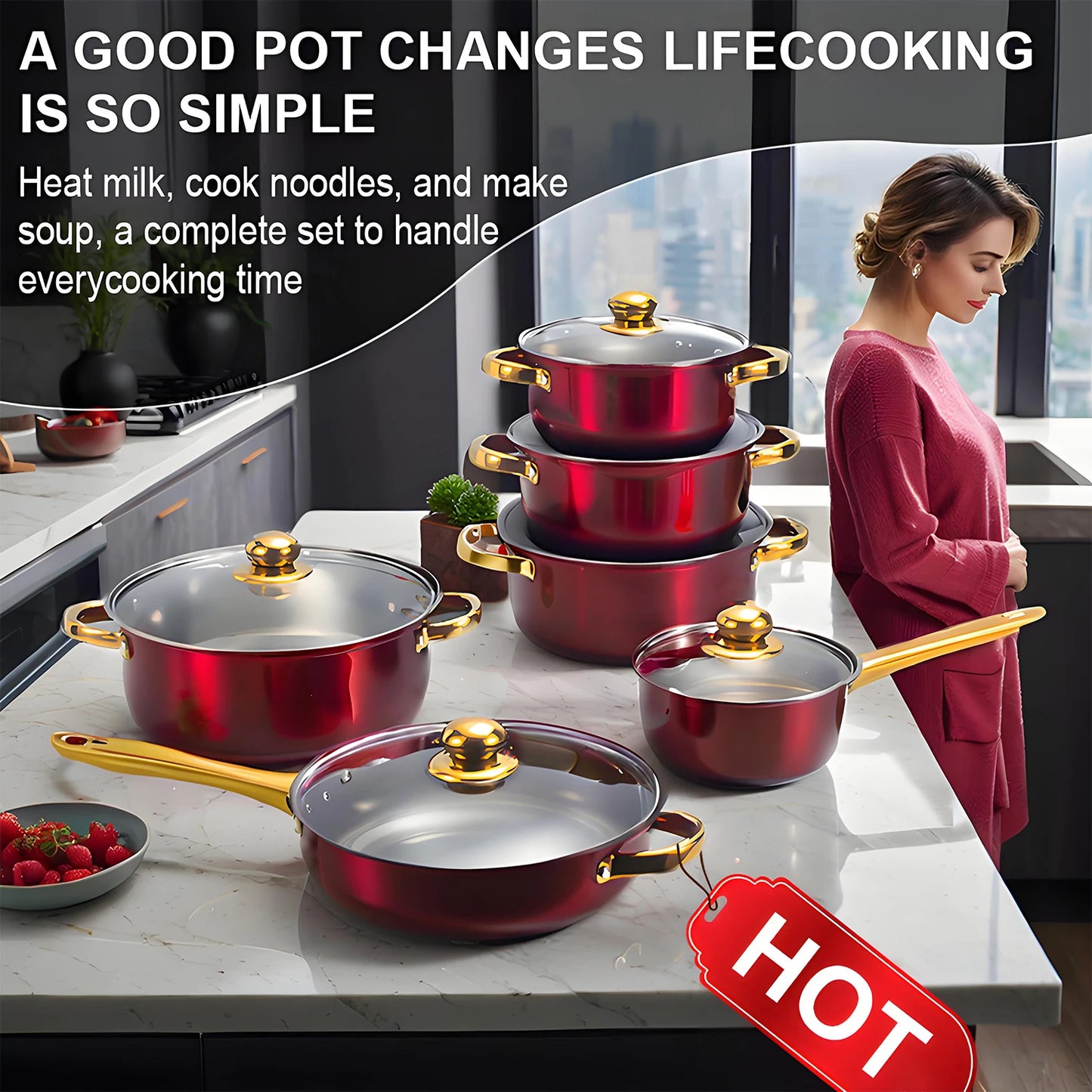 Stainless Steel Non Stick Cookware Set With Lids For Effortless Cooking