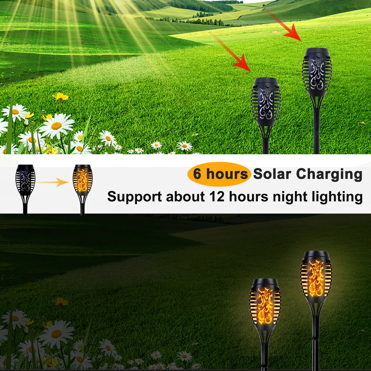 Solar Torch Lights Flickering Flame Waterproof Outdoor Garden Path