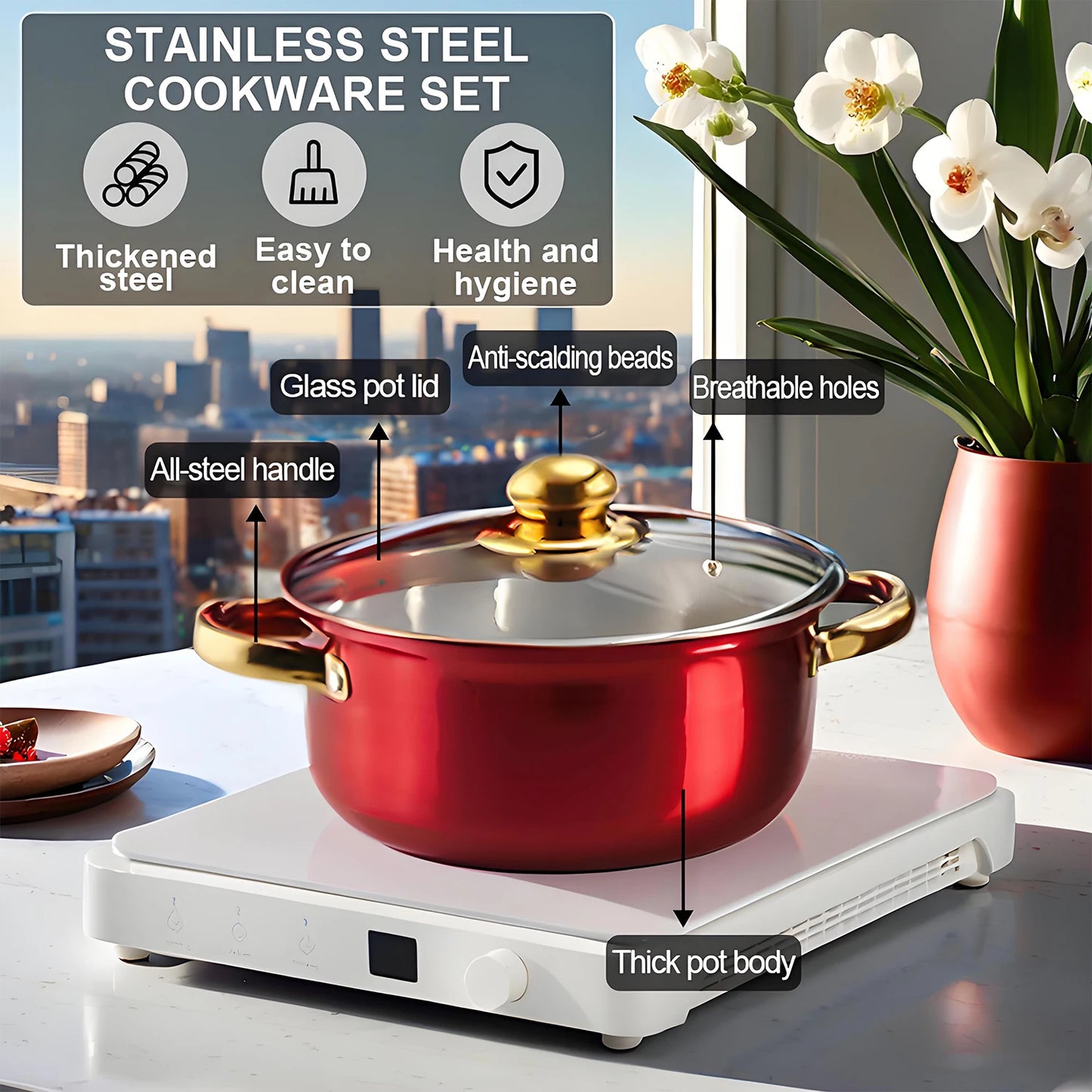 Stainless Steel Non Stick Cookware Set With Lids For Effortless Cooking