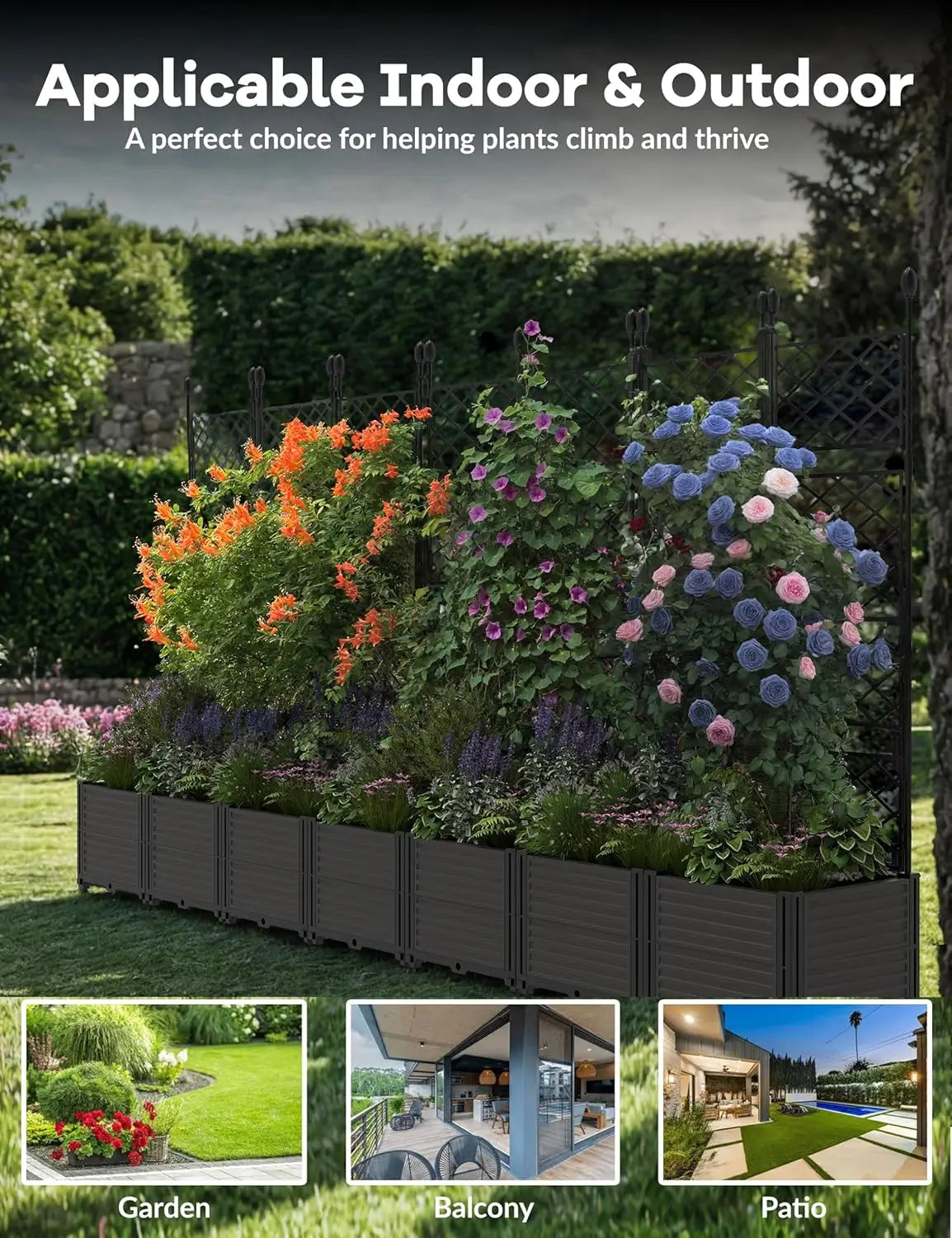 TWISTER.CK Plastic Planter Box With Trellis Rack Raised Garden Bed