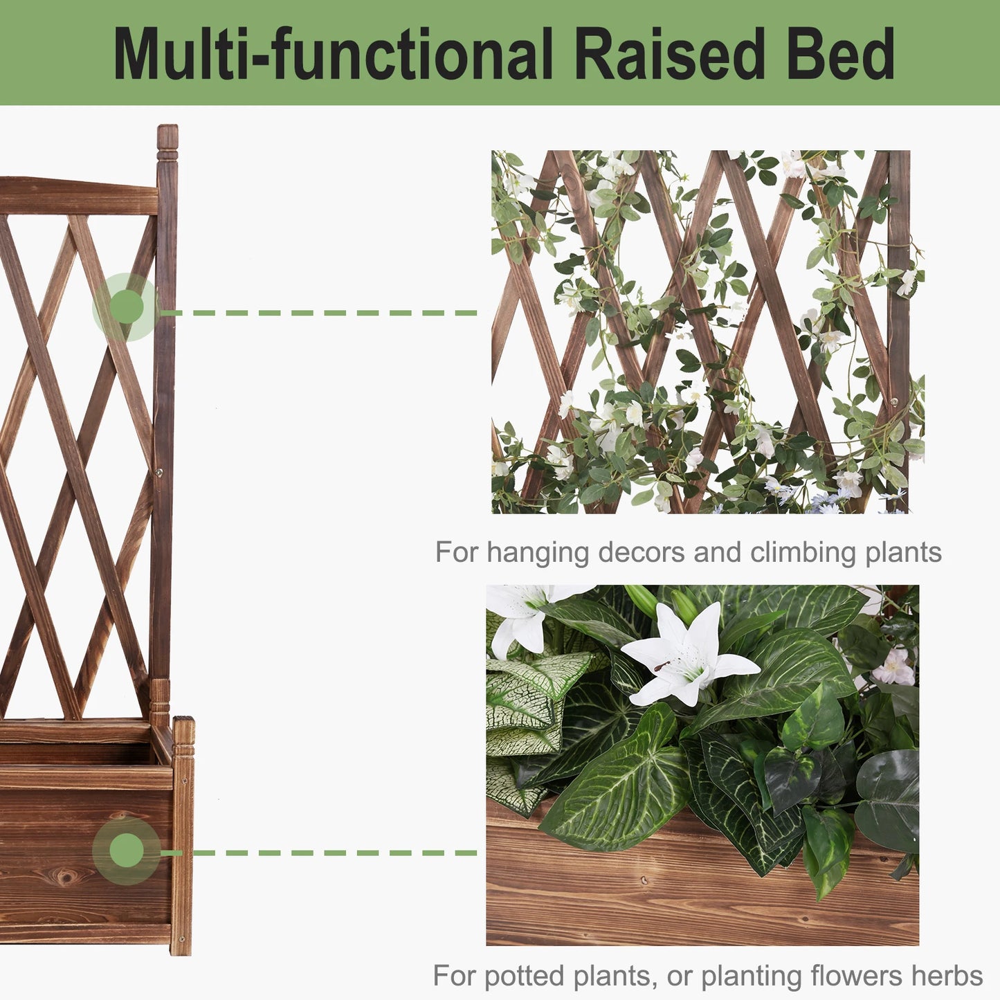 Raised Garden Bed Wooden Planter Box With Trellis