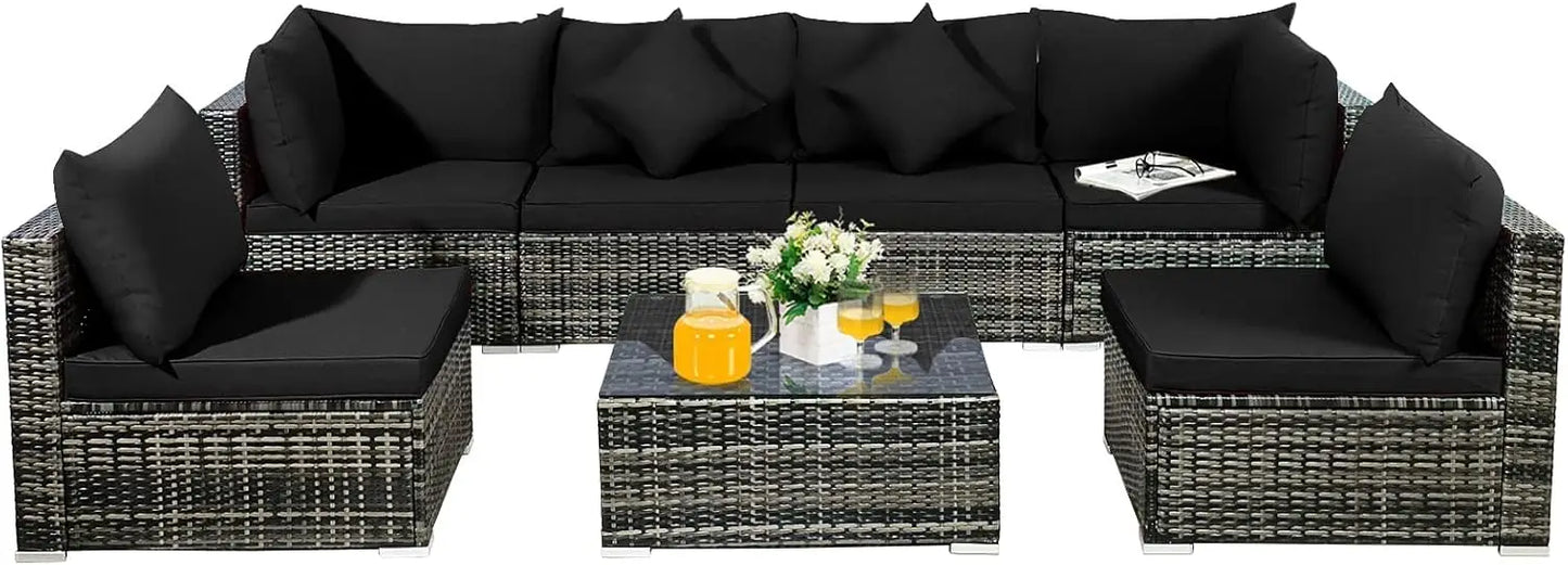 Patiojoy Outdoor Rattan Furniture Set With Cushions And Coffee Table