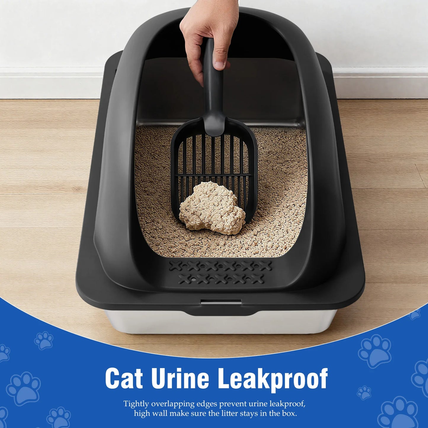 Stainless Steel Cat Litter Box With Lid AntiLeakage Mat Included