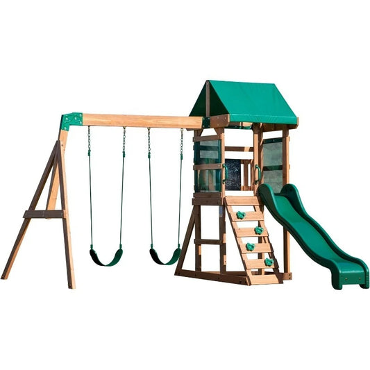Buckley Hill Cedar Wood Swing Set Wave Slide Chalkboard