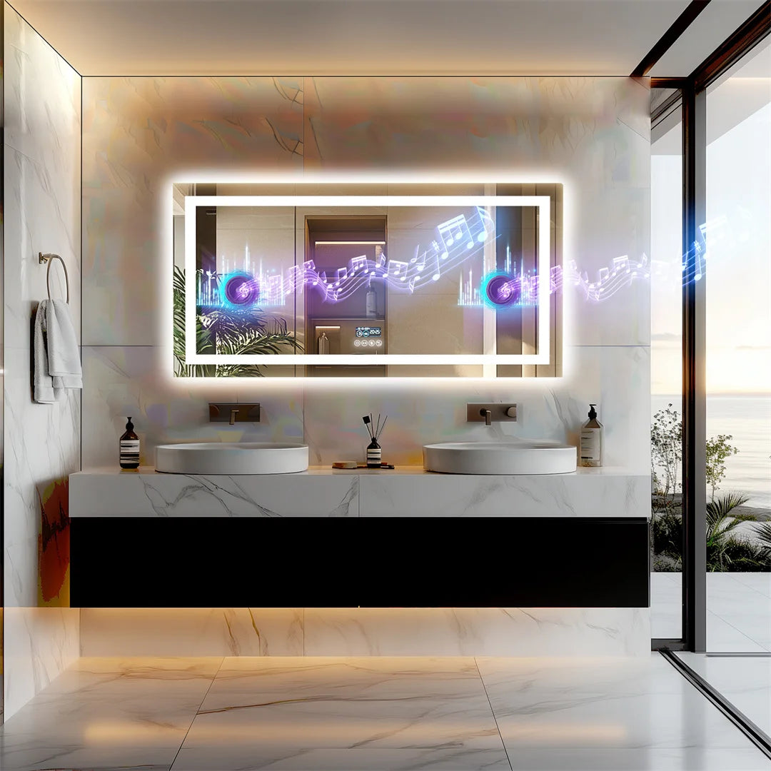 LUVODIC Large Illuminated Bluetooth Bathroom Mirror With LED And Speaker