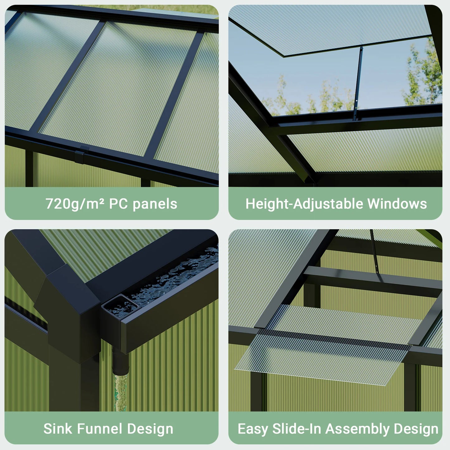 DishyKooker Aluminum Walk-In Greenhouse With Roof Vent Polycarbonate Outdoors