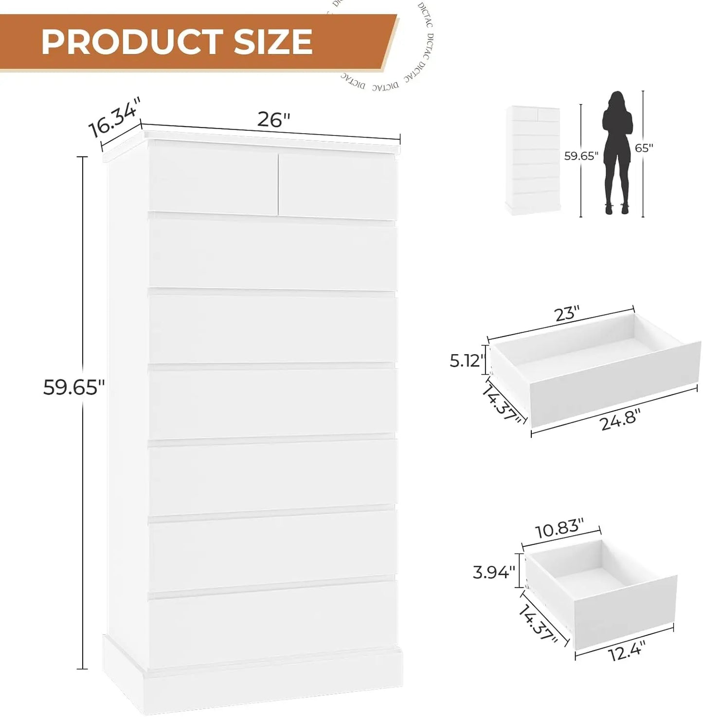 Eight-Drawer Tall Dresser for Bedroom Closet Storage Cabinet